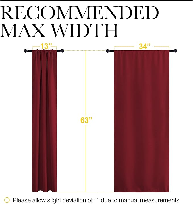 NICETOWN Christmas Burgundy Curtains Blackout Drape Panels - Lights Block Out Window Treatment Short Curtain Sets for Loft and Basement Decoration (Set of 2, 34 by 63-Inch)