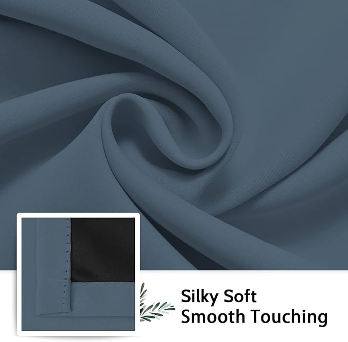 SimpleHome 100% Blackout Curtains for Bedroom,Thermal Insulated Grommet Window Drapes Room Darkening Stone Blue Curtains for Living Room with Black Back,42 x 84 Inch,2 Panels