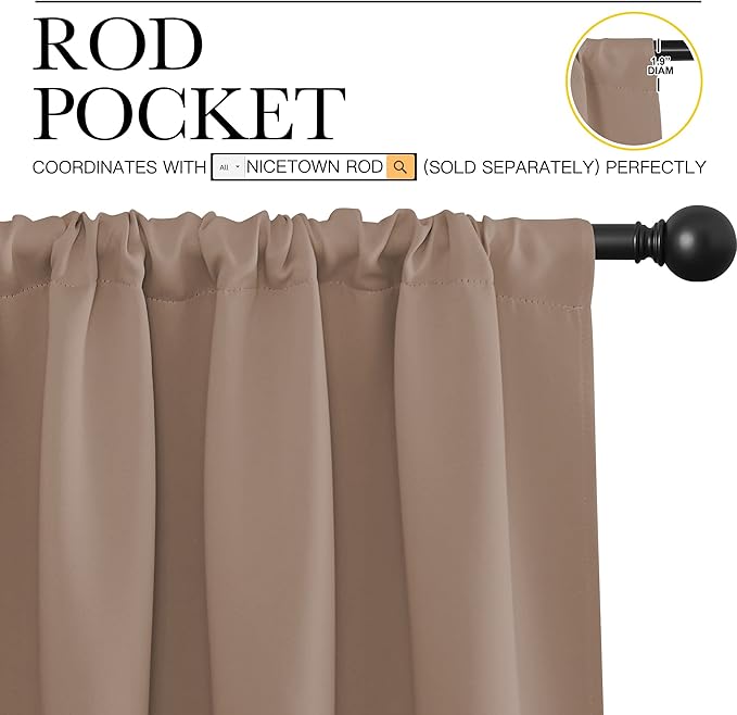 NICETOWN RV Blackout Curtains for Camper Windows, Window Treatment Thermal Insulated Rod Pocket Small Draperies/Drapes for Bedroom/Kitchen (Cappuccino, Set of 2, 42 inches Wide by 36 inches Long)
