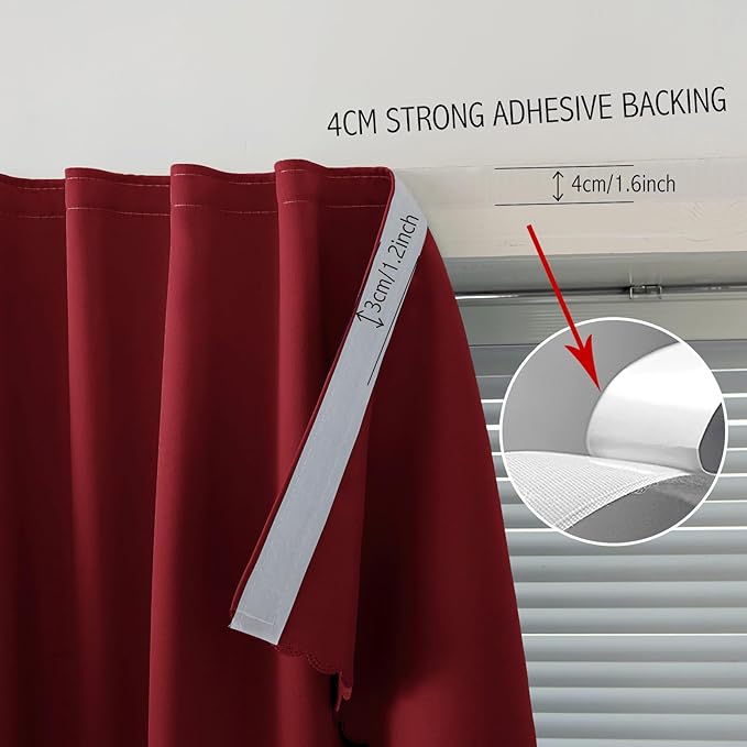 Self Adhesive Curtains, Stick Curtain Blackout Shades Window Cover Curtains for Living Room No Drilling, 35" W X 59" L, Burgundy, 1 Panel