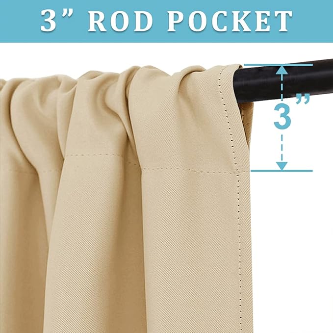 RYB HOME Extra Wide Curtains for Bedroom Living Room 72 inches Long, Thermal Insulated Privacy Drapes for Nursery Home Theater Dining Room, Width 62 by Length 72, Biscotti Beige, 2 Panels