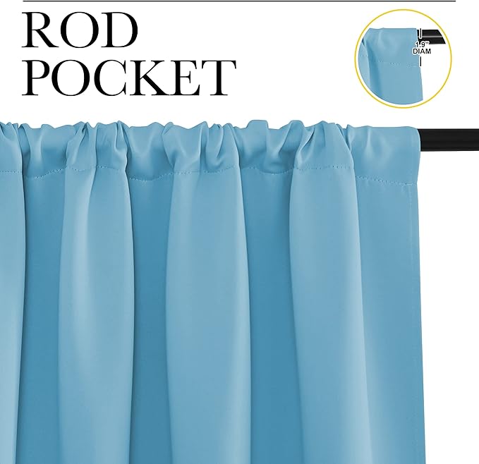 NICETOWN Kitchen Curtains, Short Blackout Drapes, Teal Blue, 42" Wide by 54" Long, 2 PCs, Thermal Insulated Blackout Curtain Panels for Kids Room, Play Room
