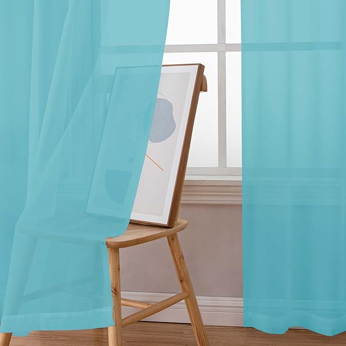 Chyhomenyc Sheer Aqua Curtains 90 inches Long 2 Panels, Light Filtering Soft Airy Solid Elegant Voile Window Treatment Drapes for Bedroom Living Room, 42Wx90L Inches