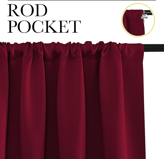 NICETOWN Blackout Curtains for Bedroom, Blackout Curtain Panels, Wine Red, 1 Pair, 42 by 45-inch, Window Treatment Energy Saving Thermal Insulated Solid Rod Pocket Blackout Drapes/Draperies