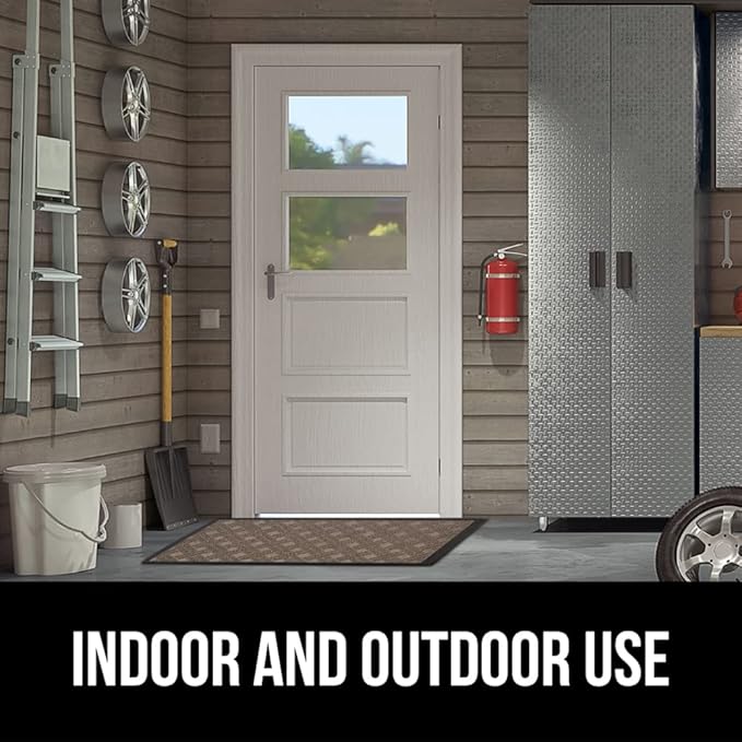 GORILLA GRIP 100% Waterproof All-Season WeatherMAX Doormat, 72x24, US Designed Natural Rubber, Stain and Fade Resistant, Low Profile Indoor Outdoor Door Mats, Easy Clean Patio Mat, Taupe Basket Weave