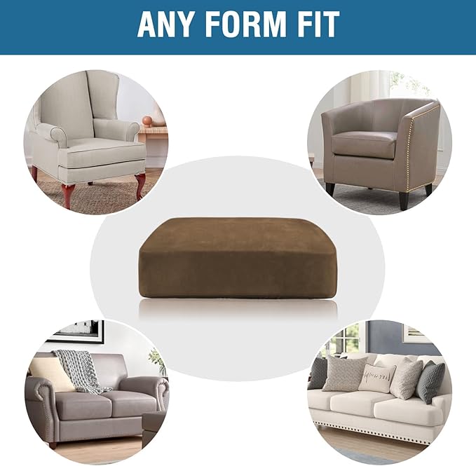 H.VERSAILTEX Velvet Stretch Couch Cushion Cover Plush Cushion Slipcover for Chair Loveseat Sofa Cushion Furniture Protector Seat Cushion Sofa Cover (2 Piece Large Sofa Cushion Covers, Bronze Brown)