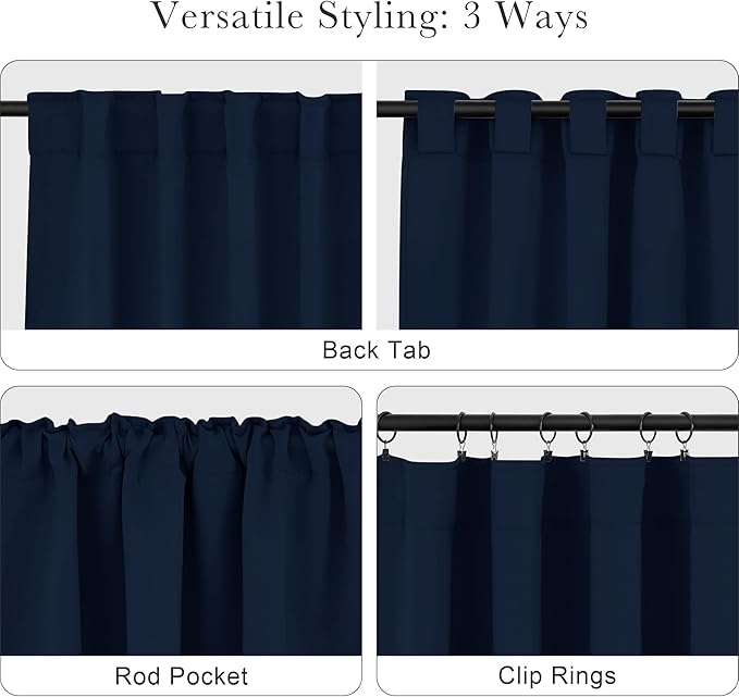 PONY DANCE Blackout Curtains for Bedroom - 72 Inches Length Thermal Insulated & Privacy Rod Pocket Curtain Drapes for Kitchen Home Decoration, 52 W x 72 L, Navy Blue, 2 Pieces