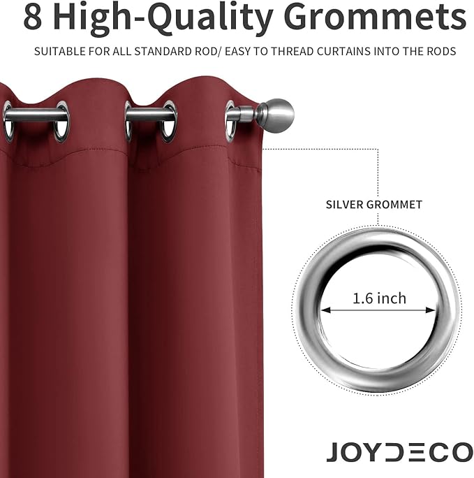 Joydeco Blackout Curtains 63 Inch Length 2 Panels Set, Thermal Insulated Long Curtains 2 Burg, Room Darkening Grommet Drapes for Living Room Bedroom Window (W52 x L63 Inch, Burgundy Red)