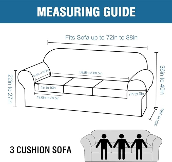 H.VERSAILTEX 4 Piece Stretch Sofa Covers for 3 Cushion Couch Covers for Living Room Furniture Slipcovers (Base Cover Plus 3 Seat Cushion Covers) Upgraded Thicker Jacquard Fabric (Sofa, Navy)