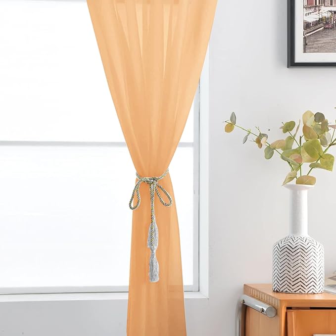 SpaceDresser Basic Rod Pocket Sheer Voile Window Curtain Panels White 1 Pair 2 Panels 70 Width 63 Inch Long for Kitchen Bedroom Children Living Room Yard(Beige,70 W x 63 L)