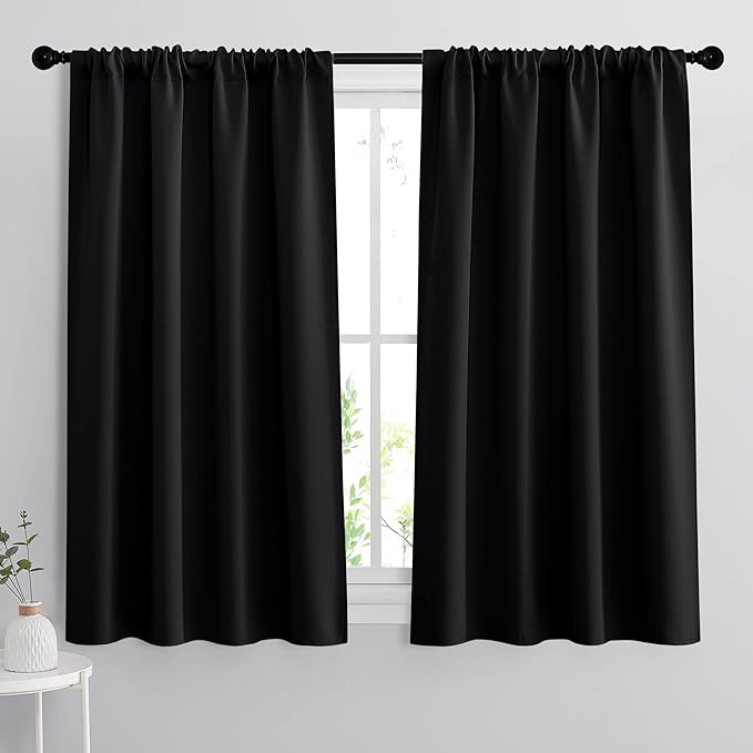 RYB HOME 54 inch Blackout Curtains for Living Room, Rod Pocket Thermal Insulated Small Window Drapes Room Darkening Shades for Bedroom Studio Dorm, W 42 x L 54 inch, Set of 2 Panels, Black