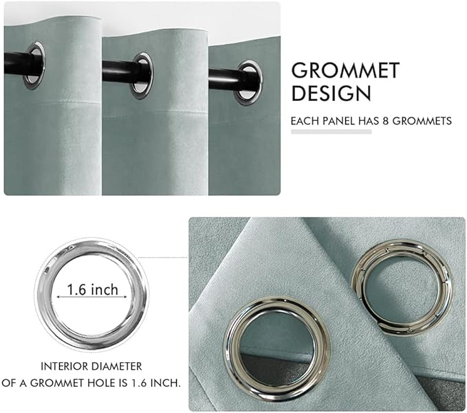 MIULEE Velvet Curtains Misty Blue Elegant Grommet Thermal Insulated Soundproof Room Darkening Curtains/Drapes for Classical Living Room Bedroom Decor 52 x 90 Inch Set of 2