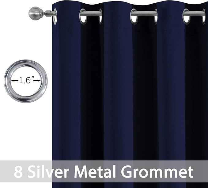 Yakamok 84 Inch Long Light Blocking Navy Blue Blackout Curtains, Room Darkening Thermal Insulated Blackout Drapes with Grommet for Bedroom (52x84Inch, 2 Panels)