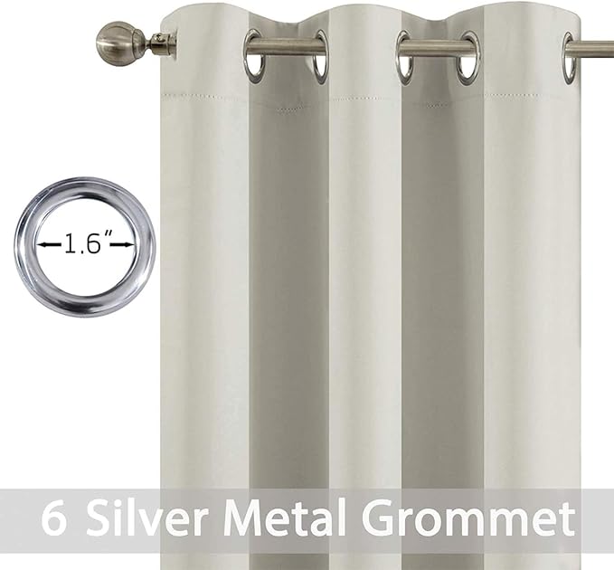 Yakamok Room Darkening Blackout Curtains Thermal Insulated Grommet Curtain Panels for Bedroom, 42W x 72L, Light Beige, 2 Panels