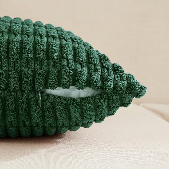 Fancy Homi Set of 4 Green Boho Winter Decorative Throw Pillow Covers 28x28 Inch for Couch Bed Sofa, Aesthetic Modern Bohemian Room Decor, Fuzzy Fluffy Cozy Corduroy Textured Cushion Case 71x71cm