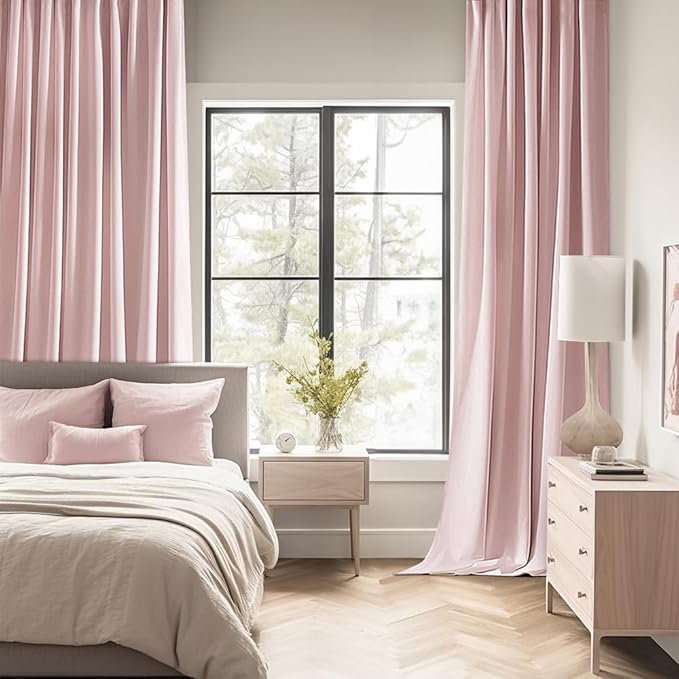 MIULEE Baby Pink Back Tab Blackout Curtains 84 Inch Length 2 Panels Set for Living Room Bedroom Privacy, Rod Pocket/Pinch Pleated Thermal Insulated Room Darkening Light Blocking Curtains 52x84 Inch
