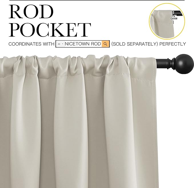 NICETOWN Blackout Curtains for Living Curtains, Room Darkening Window Curtain Panels, Easy-Care Solid Thermal Insulated Draperies/Drapes for Daughter Room (Natural, 2 Panels, 34 by 84)