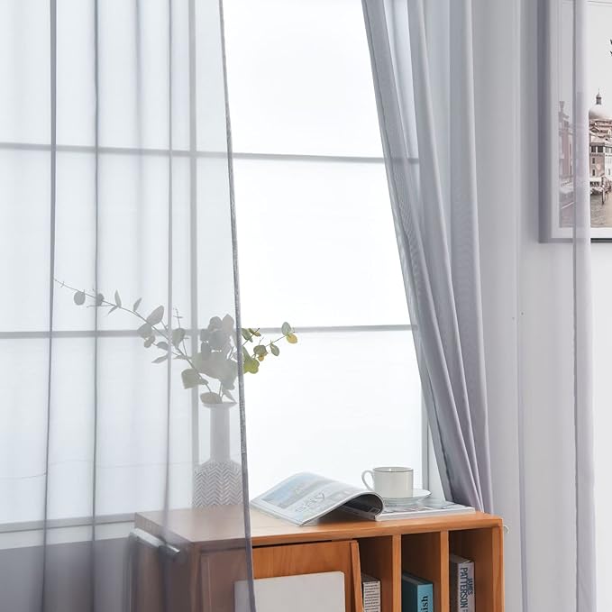 SpaceDresser Basic Rod Pocket Sheer Voile Window Curtain Panels White 1 Pair 2 Panels 38 Width 72 Inch Long for Kitchen Bedroom Children Living Room Yard(Grey,38 W x 72 L)