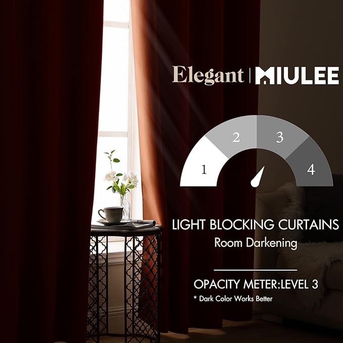 MIULEE Blackout Curtains Room Darkening Thermal Insulated Fall Drapes Solid Window Treatment Set Grommet Top Light Blocking Curtain for Living Room/Bedroom 2 Panels 42 x 63 inch, Orange