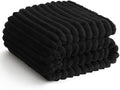 HIMEET Black Ribbed Twin Blanket for Bed - 300GSM Lightweight Soft Fleece Blanket for Men Women, Cozy Blankets Graduation Birthday Gifts, Striped Spring Home School Dorm Decor, Black, 60x80 Inches