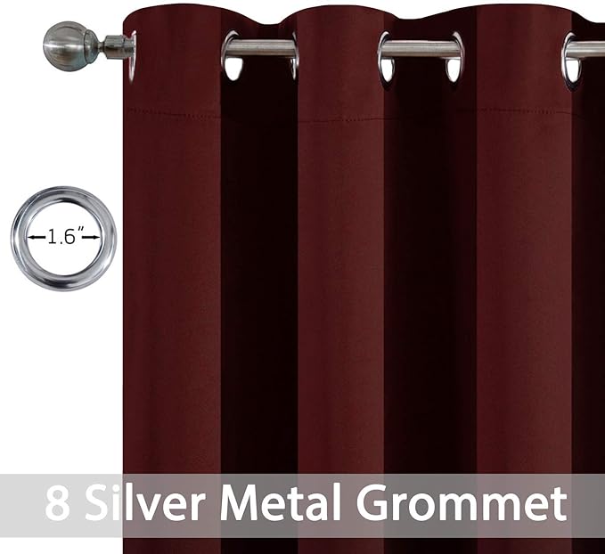 Yakamok Room Darkening Curtains 63 Inches Long Blackout Curtains Thermal Insulated Drapes with Grommets Top Window Treament Curtain for Bedroom Living Room 52 x 63 inch, Burgundy Red, 2 Panels Set