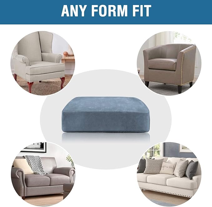 H.VERSAILTEX Velvet Stretch Couch Cushion Cover Plush Cushion Slipcover for Chair Loveseat Sofa Cushion Furniture Protector Seat Cushion Sofa Cover (2 Piece Large Sofa Cushion Covers, Stone Blue)