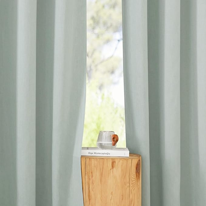 NICETOWN Linen Flax Semi Sheer Curtains 92" Length, Grommet Window Treatments Privacy Added with Light Penetration Vertical Drapes for Loft/Home Office, Sage Green, W55 x L92, 2 Panels