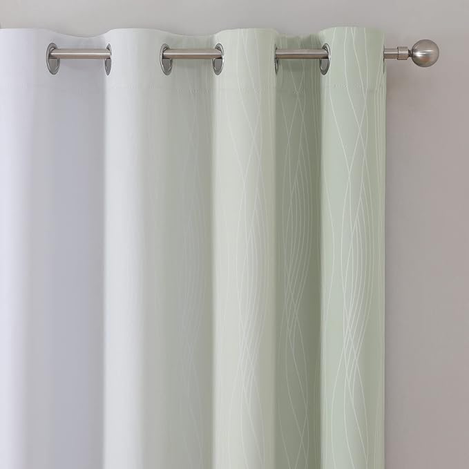 Estelar Textiler Sage Green and Greyish White Ombre Blackout Curtains 90 Inch Length 2 Panels Set, Thermal Insulated Drapes for Bedroom, Full Light Blocking Grommet Curtains for Living Room,52Wx90L