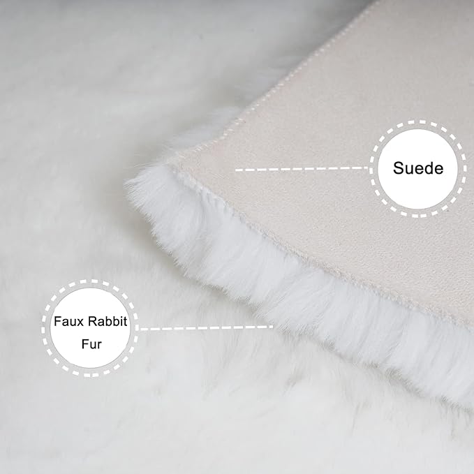 Ghouse Faux Rabbit Fur Round Rug 8ft White Round Rugs for Bedroom Decor Fluffy Area Rugs for Living Room, no-Shedding Carpet Sheepskin Washable Rug Rome Decor