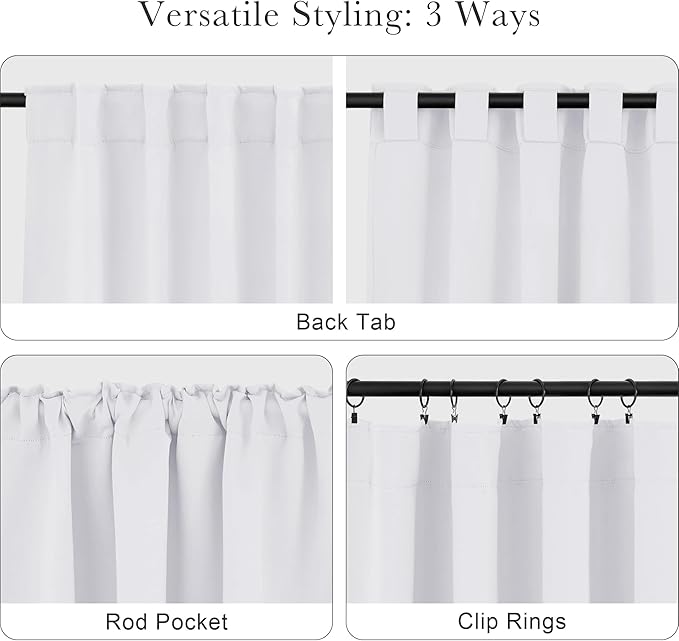 PONY DANCE Room Darkening Curtains for Small Winow Lower Portion Decor Energy Saving Drapes for Kitchen Bedroom Bathroom Downstairs Window RV Curtains, W 29 x L 36, Pure White, 2 Panels