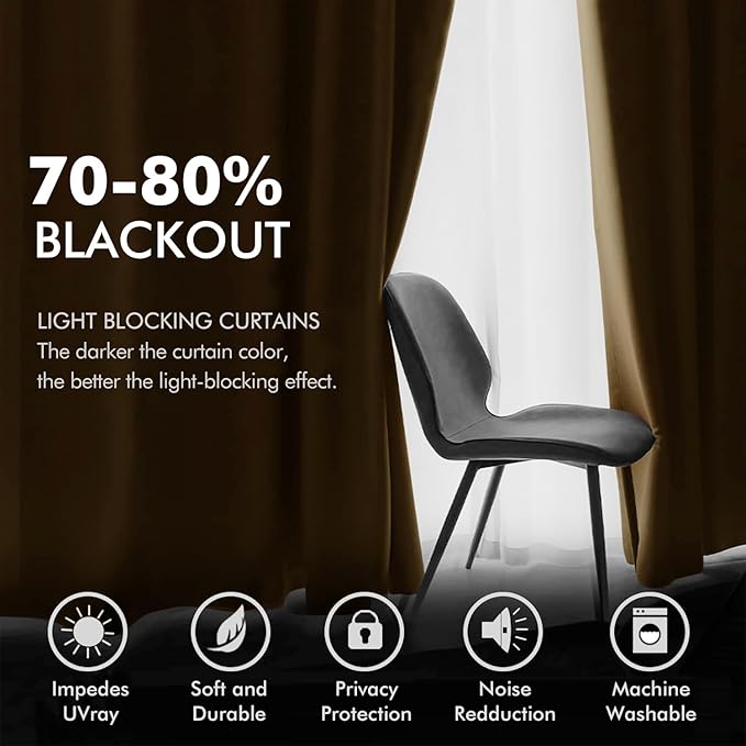 MIULEE Velvet Curtains Golden Brown Elegant Grommet Curtains Thermal Insulated Soundproof Room Darkening Curtains/Drapes for Classical Living Room Bedroom Decor 52 x 90 Inch Set of 2