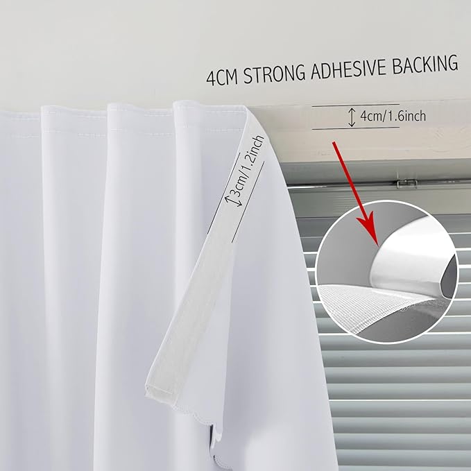 Self Adhesive Curtains Portable Blackout Curtain Simple and Easy to Install Bedroom Window Thermal Lnsulated Kitchen Room Darkening Black Small Drapes, 47" W X 84" L, White, 1 Panel