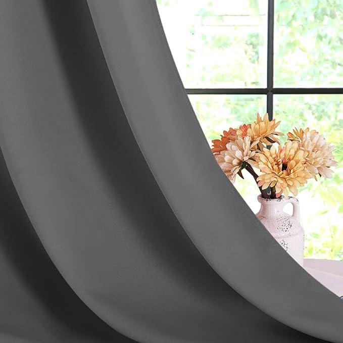 NICETOWN Grey Blackout Curtain Panels for Bedroom, Thermal Insulated Grommet Top Blackout Draperies and Drapes for Basement (2 Panels, W70 x L95-inch, Grey)