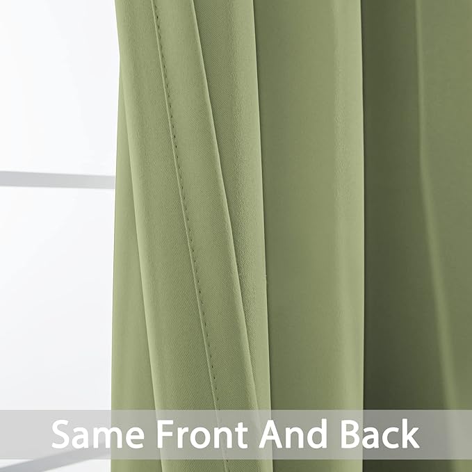 Yakamok Light Blocking Blackout Curtains Thermal Insulated Room Darkening Drapes for Bedroom,Solid Grommet Top Window Drapes, 52x96 Inch, Sage Green, One Pair