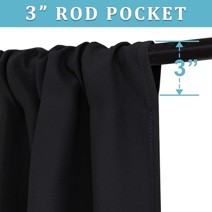 RYB HOME Blackout Curtains for Bedroom Living Room 72 inches Long, Thermal Insulated Privacy Rod Pocket Drapes for Nursery Office Home Theater, Width 34 by Length 72, Black, 2 Panels