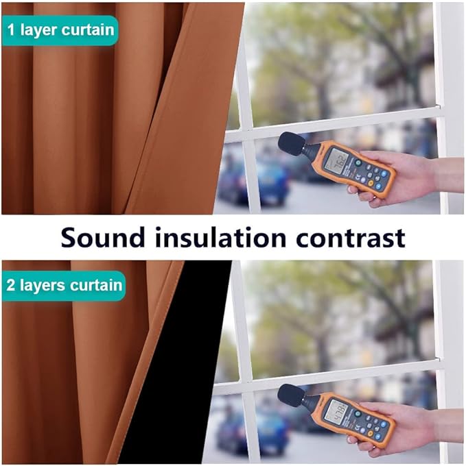 NICETOWN Burnt Orange 100% Blackout Lined Curtains, 2 Thick Layers Completely Blackout Window Treatment Thermal Insulated Drapes for Kitchen/Bedroom (1 Pair, 70" Width x 63" Length Each Panel)