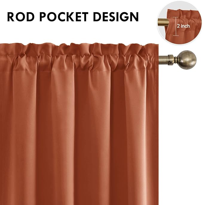 DWCN Blackout Curtains Thermal Insulated, Energy Saving & Noise Reducing Bedroom and Living Room Curtains, Burnt Ochre, W 52x L 45 Inch, Set of 2 Rod Pocket Curtain Panels