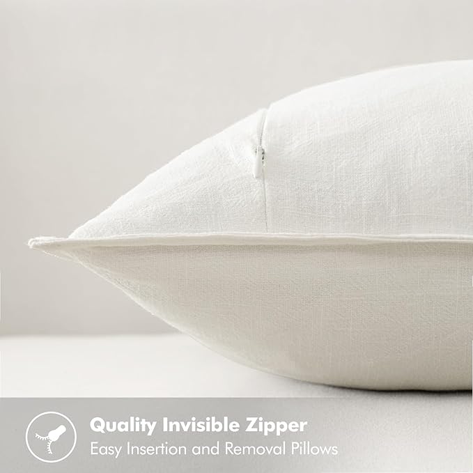 MIULEE Decorative Linen Euro Sham Pillow Covers 26x26 Cream White Boho Farmhouse Neutral Couch Throw Pillows for Bed Pack of 2 Accent Modern Pillowcase Sofa Livingroom Home Decor