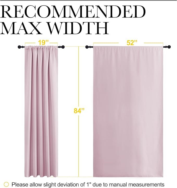 NICETOWN Living Room Curtains for Window - Energy Efficient & Noise Reducing Thermal Insulated Rod Pocket Blackout Drapes/Draperies for Living Room (Baby Pink, 2 Panels, W52 inches x L84 inches)
