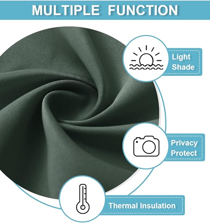 RYB HOME Short Blackout Curtains for Bedroom, Room Darkening Insulated Summer Heat Light UV Blocking Energy Saving Drapes for Nursery, Width 42 by Length 48, Dark Green, Set of 2