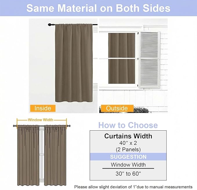Simplebrand Ava Latte Short Blackout Curtains for Bedroom 54 Inches Long 2 Panels Set, Solid Thermal Insulated, Energy Saving Window Treatment Curtains Blackout Drapes, W40 x L54 Inch, Latte