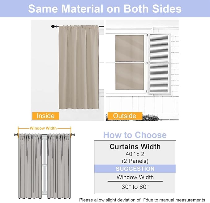 Simplebrand Ava Biscotti Beige Short Blackout Curtains for Bedroom 54 Inches Long 2 Panels Set, Solid Thermal Insulated, Energy Saving Window Treatment Curtains Blackout Drapes, W40 x L54 Inch
