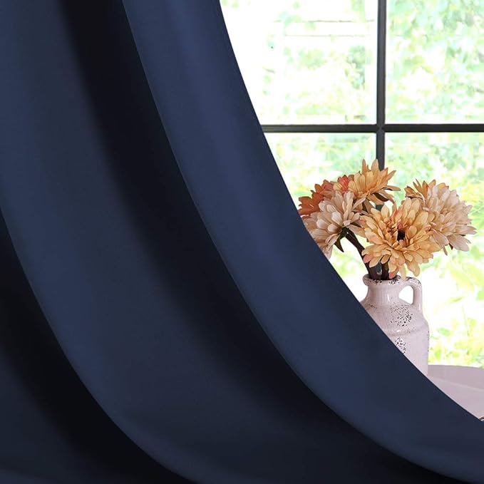 NICETOWN Blackout Curtain Panels 70, Navy, 1 Pair, 34 inch, Window Treatment Energy Saving Thermal Insulated Solid Grommet Blackout Drapes for Living Room