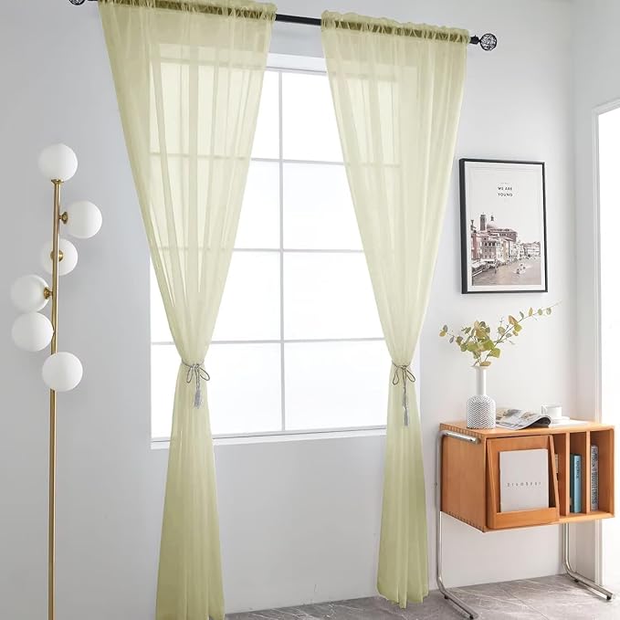 SpaceDresser Basic Rod Pocket Sheer Voile Window Curtain Panels Sage Green 1 Pair 2 Panels 52 Width 63 Inch Long for Kitchen Bedroom Children Living Room Yard（Sage Green, 52W x 63L）
