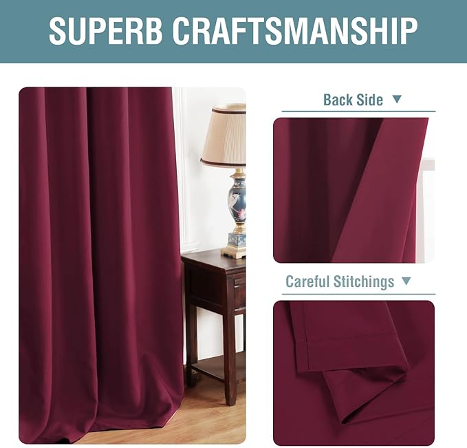 H.VERSAILTEX Light Blocking Blackout Curtains Window Treatment Thermal Insulated Grommet Energy Saving Curtains/Drapes for Bedroom/Living Room (52 x 102 Inch, Burgundy Red)