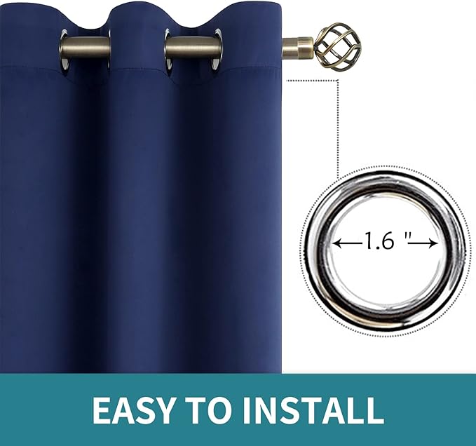 BGment Blackout Curtains for Bedroom - Grommet Thermal Insulated Room Darkening Curtains for Living Room, Set of 2 Panels, Each 46 x 84 Inch, Navy Blue