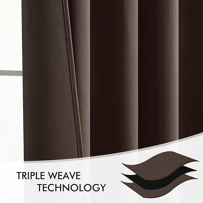 MIULEE Chocolate Brown Back Tab Blackout Curtains 102 Inch Long 2 Panels Set for Bedroom, Rod Pocket/Pinch Pleated Thermal Insulated Living Room Darkening Light Blocking Floor to Ceiling Drapes