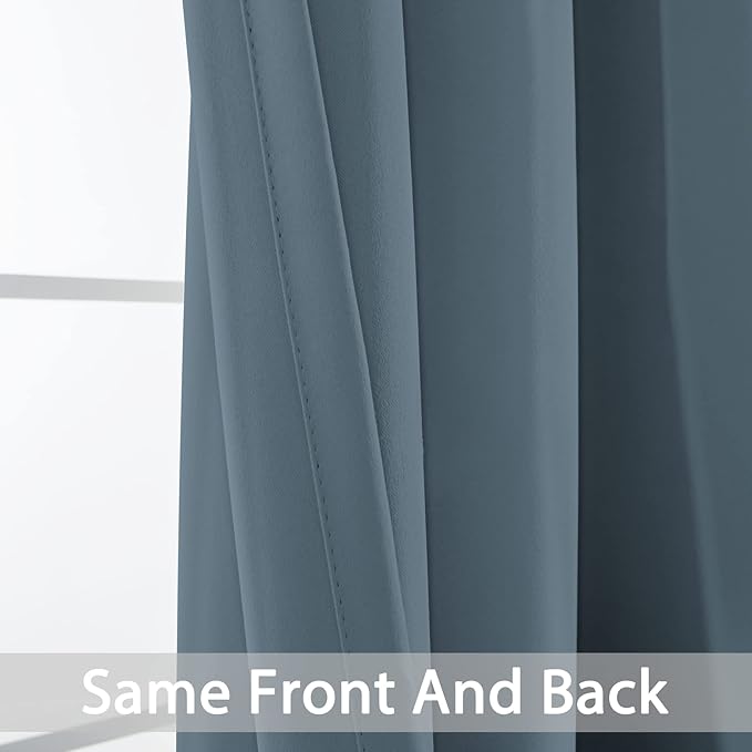 Yakamok Blackout Curtains 72 Inch Length for Bedroom, Light Blocking Drapes Room Darkening Thermal Insulated Solid Grommet Panels for Living Room, (52Wx72L, Stone Blue, 2 Panels)