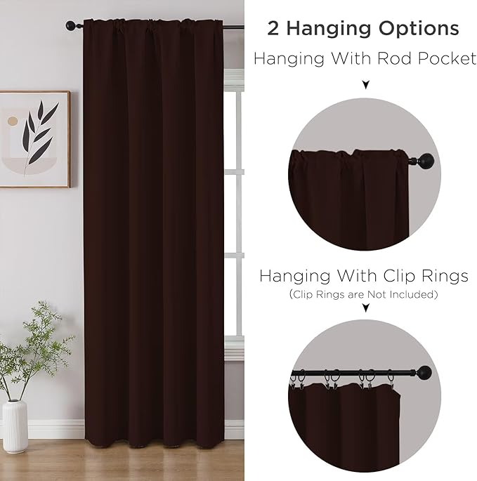 CUCRAF Blackout Curtains 84 inch Length 2 Panels Set, Rod Pocket Room Darkening Drapes for Bedroom Living Room, Insulated Thermal Light Blocking Window Curtain (W52 x L84 Inch, Chocolate)