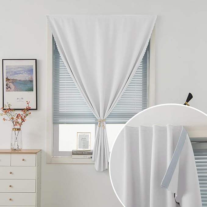 Blackout Curtains for Bedroom Sticky Curtain Blackout Window Cover Self Adhesive Curtains Rod No Drillng, 47" W X 59" L, Light Grey, 1 Panel